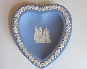 Wedgwood Blue Jasperware Heart Trinket Dish Tray Procession Cross