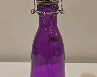 1 Qt Water Purple Glass Carafe Metal Lid Beverage Bottle Juice Pitcher Storage