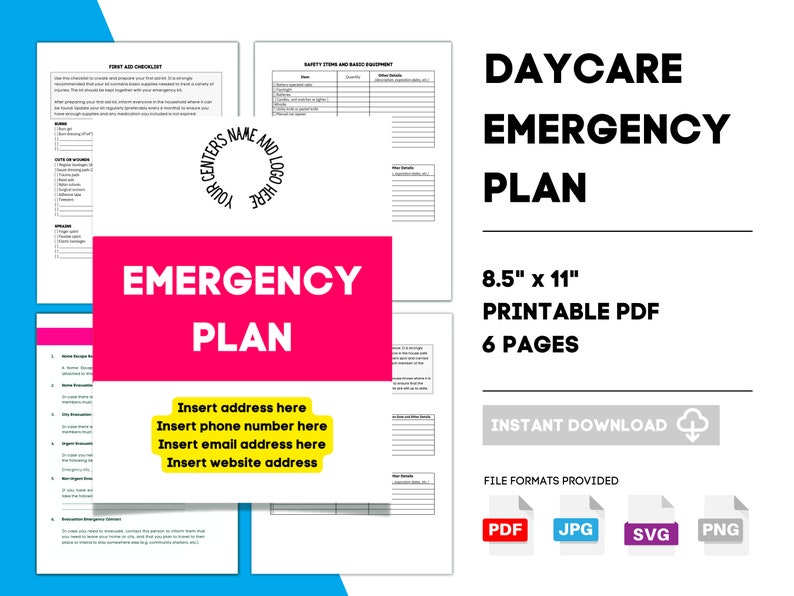 DAYCARE EMERGENCY PLAN, Child Care Center, Daycare Forms / Perfect for