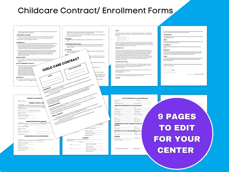 Daycare Forms Complete Package , Daycare Forms, Daycare Handbook ...