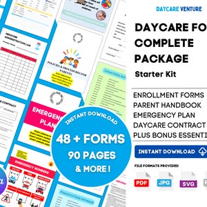 Daycare Forms Complete Package , Daycare Forms, Daycare Handbook, Daycare Policies, Daycare, Starting a Daycare,Printables, Emergency Plan