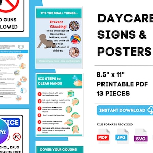 Safety Signs/Posters and more for Home Daycare, Daycare Starter Pack 8.5 x 11, 11 Pages, preschool perfect for any childcare business