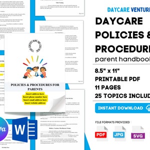 Complete Daycare Parent Handbook/ Childcare Printable Policies and Procedures / Daycare Forms Perfect for Preschools & In Home Daycare