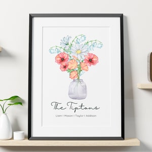 Birth Flower Family Bouquet Personalized Gift Custom Home Art Mother&#39;s Day Gift for Grandma Birth Month Flower Art Christmas Gift for Mom