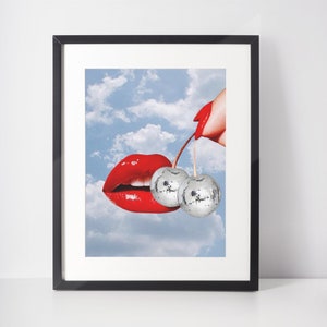 Disco Ball Decor, Retro Digital Art, Surrealism Art, Collage Art, Digital Collage Art, Cherry Bomb, Trendy Wall Art