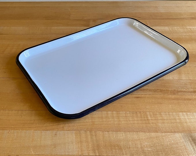 Vintage Enamelware Tray, White / Navy Blue / Black Etsy