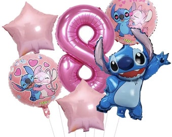 Lilo & Stitch Age 8 Balloon Set Birthday Party Decoration Pink Girls Kids 8th Birthday Foil Balloons