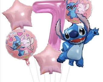 Lilo & Stitch Age 7 Balloon Set Birthday Party Decoration Pink Girls Kids 7th Birthday Foil Balloons