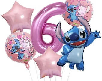 Lilo & Stitch Age 6 Balloon Set Birthday Party Decoration Pink Girls Kids 6th Birthday Foil Balloons