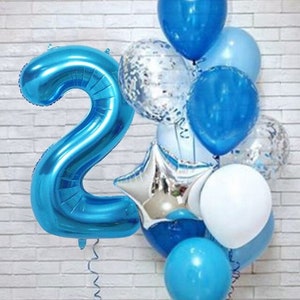 Blue Balloon Age 2 Bundle Set Birthday Party Decoration Confetti Boys Girls Kids 2nd Birthday x12 Pieces Anniversary