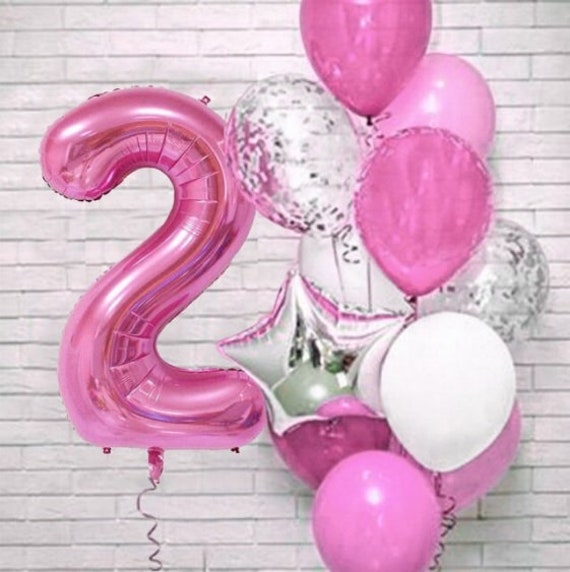 Paquete de globos rosados para 2 años, decoración para fiesta de