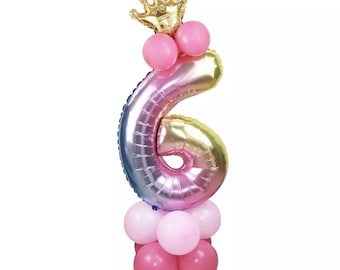 Juego de globos de 40 pulgadas con corona rosa número 4, globos de 4º  cumpleaños para niñas, decoraciones de fiesta de cumpleaños de 4 años. (4)