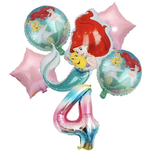 Little Mermaid Ariel Balloon Set Age 4 Birthday Party Decoration Boys Girls Kids 4th Birthday Happy Birthday