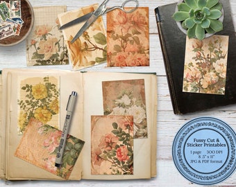 Vintage Rose Journal Card Printable Collage Sheet for Fussy Cuts or Stickers