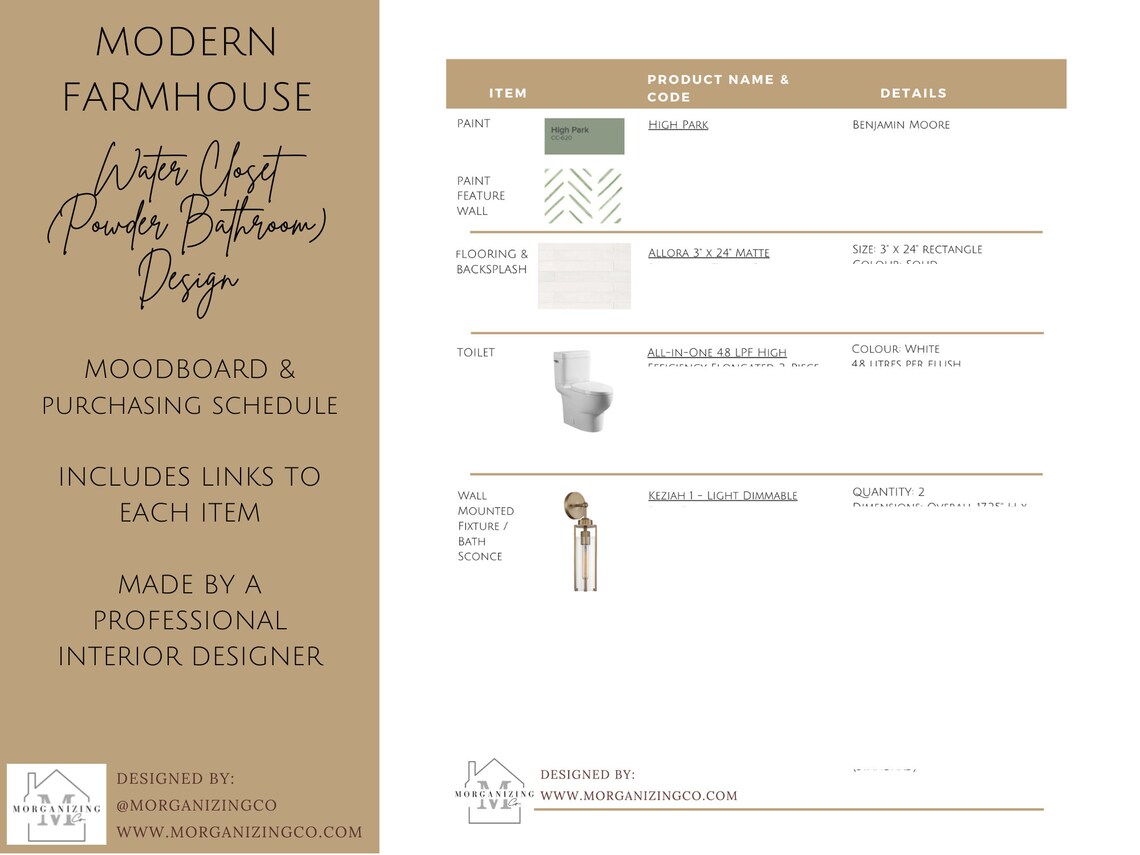 Modern Farmhouse Bathroom Design, Mood Board Template, Mood Board ...