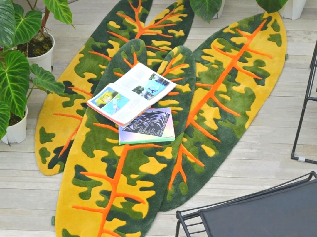 Tufted Leaves Rug Handmade Monstera Rug for Living Room Modern Etsy