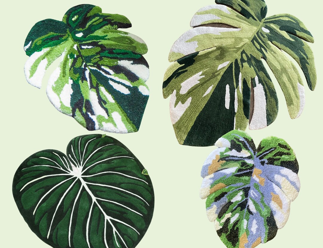 Monstera Leaf Rug for Bedroom Green Rug Leaf Shaped Rug Etsy