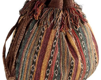 Bohemian Tibetan Drawstring Sling * Earth Divas * Fair Trade Handbag* Handloom TIBETAN COTTON * Hippie Love CoLors Artistic Boho Flair*