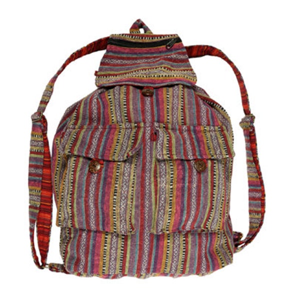 Boho Backpack with Handwoven Rug Front – Artisan, Never Used Tribal Woven Backpack Boho Aztec Hippie Southwestern Baja  main image 2