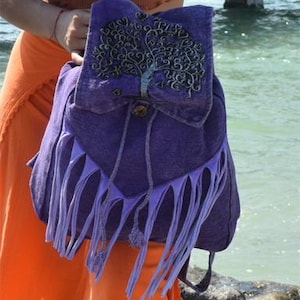 Tree of Life Canvas Backpack: Violet Stonewashed Cotton, Fair Trade