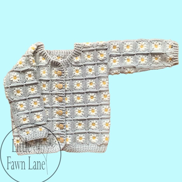 Daisy Square Baby Cardigan. Infant. Crochet Pattern. Instant Download. Digital File. Granny Square