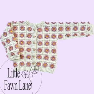 Daisy Square Girls Cardigan. Childs. Crochet Pattern. Instant Download. Digital File. Granny Square