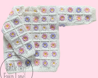 Daisy Square Baby Jumper. Infant sweater. Crochet Pattern. Instant Download. Digital File. Granny Square