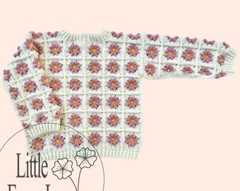 Daisy Square Girls Jumper. Toddler sweater. Crochet Pattern. Instant Download. Digital File. Granny Square