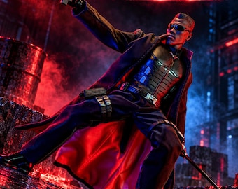 May include: A collectible action figure of a character wearing a long black coat with a red lining, dark trousers, and sunglasses. The figure holds a grey submachine gun in one hand, with the text MAC-11 at the top and ARSENAL OF PEW PEWS below.