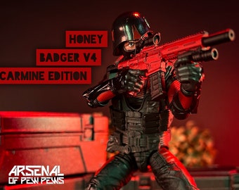 Honey Badger V4 [Carmine Red] Action Figure Accessory - Scales 6” 1/12 3D Resin Printed Toy