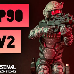 P90 V2 [Black] - Action Figure Accessory - Scales 6” 1/12 3D Resin Printed Upgrade