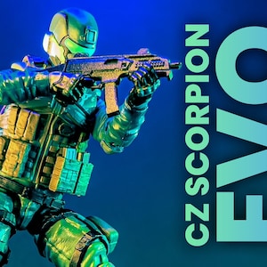 CZ Scorpion Evo w/Stock - Scales 6” 1/12 3D Resin Printed Toy