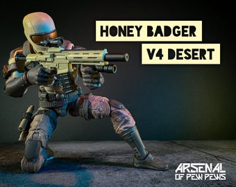 Honey Badger V4 [Desert Tan]  Action Figure Accessory - Scales 6” 1/12 3D Resin Printed Toy