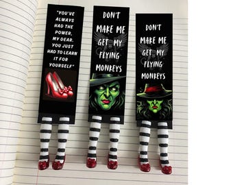 Wicked Witch Bookmark- Wizard of Oz - 3D Ruby Red Slippers- 3 Versions to Choose! Great Gift for all!