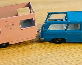 Vintage Matchbox Lesney No 42 Studebaker Lark Wagonaire + No 23 Trailer Caravan, 1965