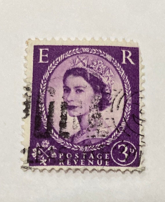 希少なヴィンテージ1957年エリザベス2世切手：パープル・ワイル