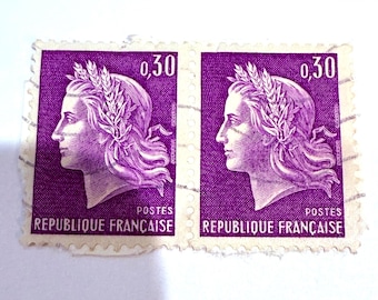 Twee vintage - Zeldzame Franse postzegels 1968 - Marianne of Chaffee 0.30