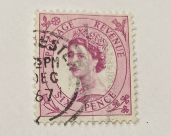 Vintage Queen Elizabeth II Stamp – Pink Six Pence, Great Britain