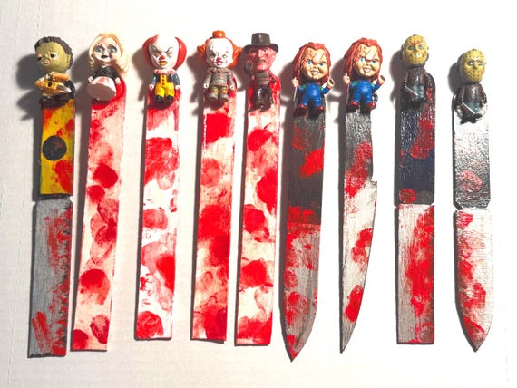 Hand-Painted Horror Bookmark – Chucky, Freddy Krueger, Jason Voorhees, Pennywise, Leatherface, Horror Fan Collectible Art