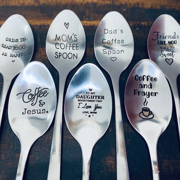 Engraved inscriptions - Spoons- Great gift- coffee/ tea lover - mom- dad- daughter- great for insulated mugs