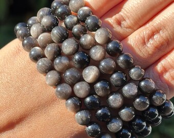 Silver Sheen Obsidian Bracelet Silver Sheen Obsidian Jewelry Bracelet for Protection Bracelet for Grounding BB28
