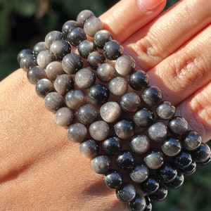 Zilveren glans obsidiaan armband Zilver glans obsidiaan sieraden armband voor bescherming armband voor aarding BB28