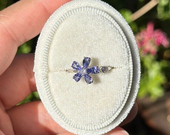 Tanzanite Flower Ring Tanzanite Crystal Tanzanite Edelsteen Tanzanite Sieraden Ring Tanzanite VERSTELBARE TNZR1