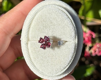 Garnet ring granaat spinner bloemenring edelsteen granaat sieraden rode sierlijke bloemenring sierlijk vakantiecadeau voor haar Flower Lover Ring