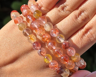 Vuurkwarts met gouden genezer haar armband Vuurkwarts kralenarmband Edelsteen Hematoid Quartz Edelsteenarmband Haar armband voor sacraal