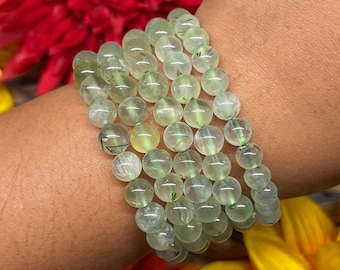 High Quality Prehnite Bracelet Prehnite with Epidote Inclusion Prehnite Jewelry Gift for Her Holiday Gift for Him Heart Chakra Bracelet
