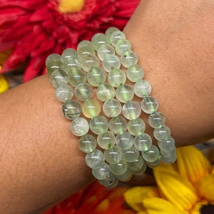 High Quality Prehnite Bracelet Prehnite with Epidote Inclusion Prehnite Jewelry Gift for Her Holiday Gift for Him Heart Chakra Bracelet