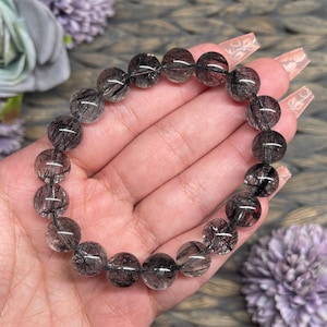 01 - Rutilated Black Tourmaline Bracelet 10mm - Tourmaline Bracelet - Tourmalinated Quartz Bracelet -  Black Tourmaline Rutile Bracelet