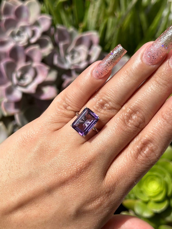 Amethyst Ring Amethyst Emerald Cut Ring Amethyst … - image 2