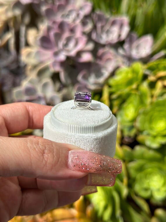 Amethyst Ring Amethyst Emerald Cut Ring Amethyst … - image 6